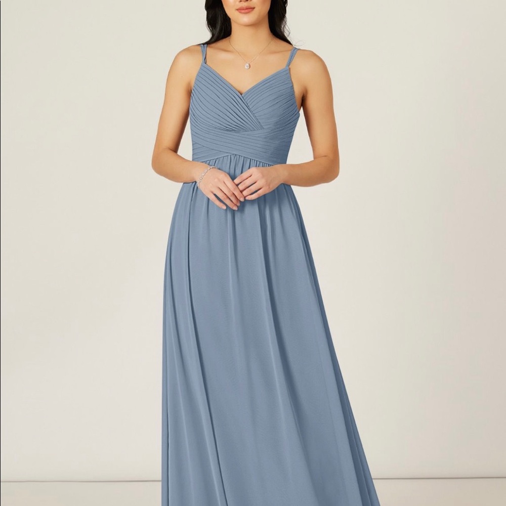 Azazie Blake Bridesmaid’s Dress is Dusty Blue